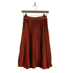 Express Pleated Solid Midi Skirt Burnt Orange Metallic Waistband Size S
